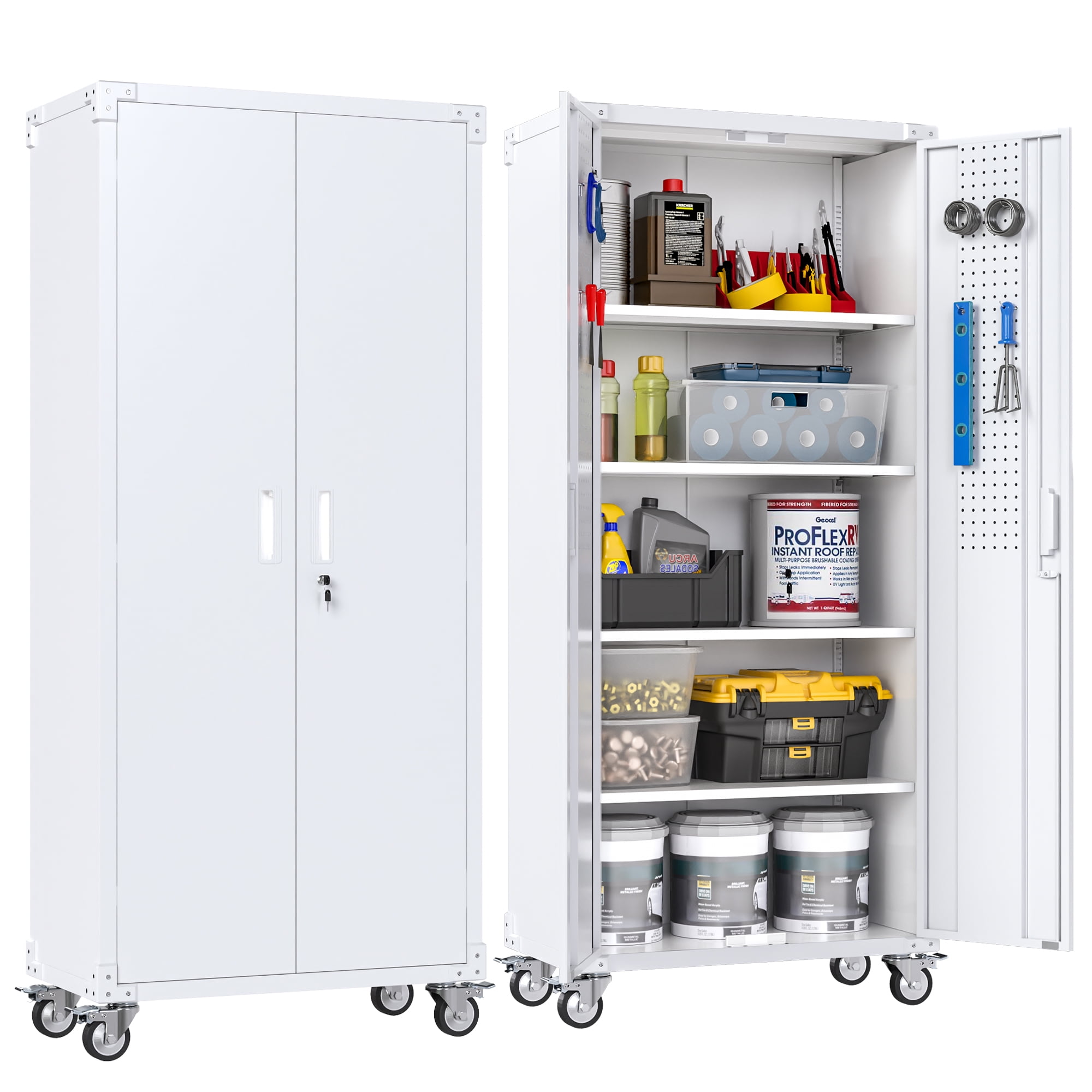 White Metal Freestanding Lockable Office Cabinet with Adjustable Shelving