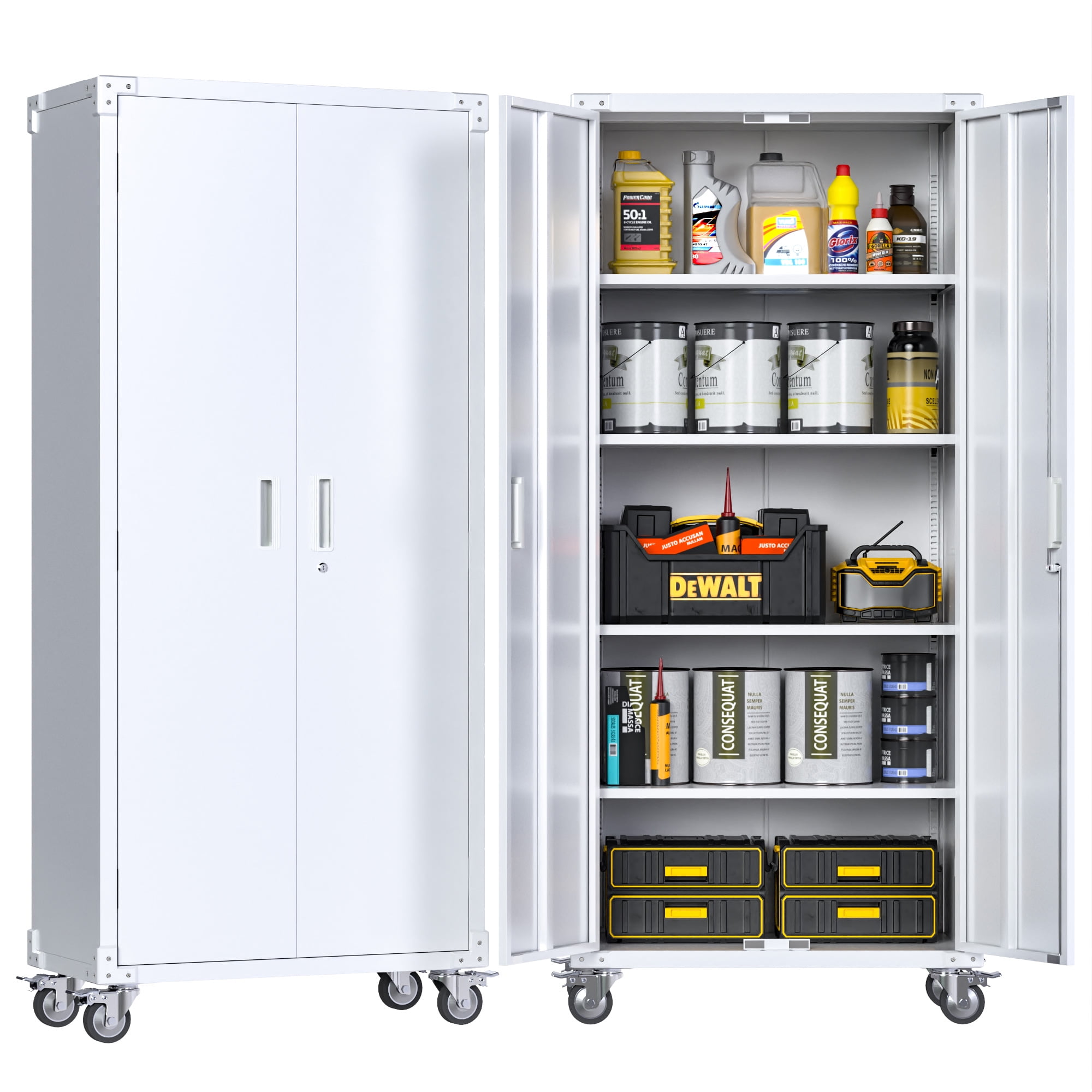 White Metal Freestanding Lockable Office Cabinet with Adjustable Shelving