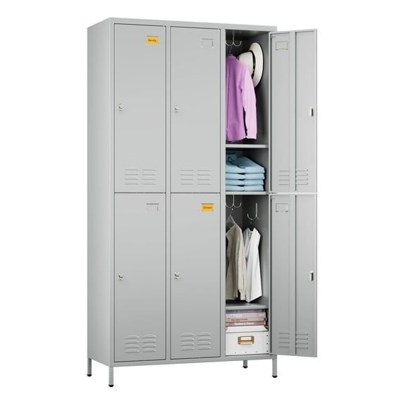 Aobabo Metal Storage Locker for Office Gym Dormitory, 6 Doors Steel Locker Cabinet for Employees,Industrial Light Gray Storage Locker for Home,School,Assembly Required,72''H*35.43''W*15.75''D