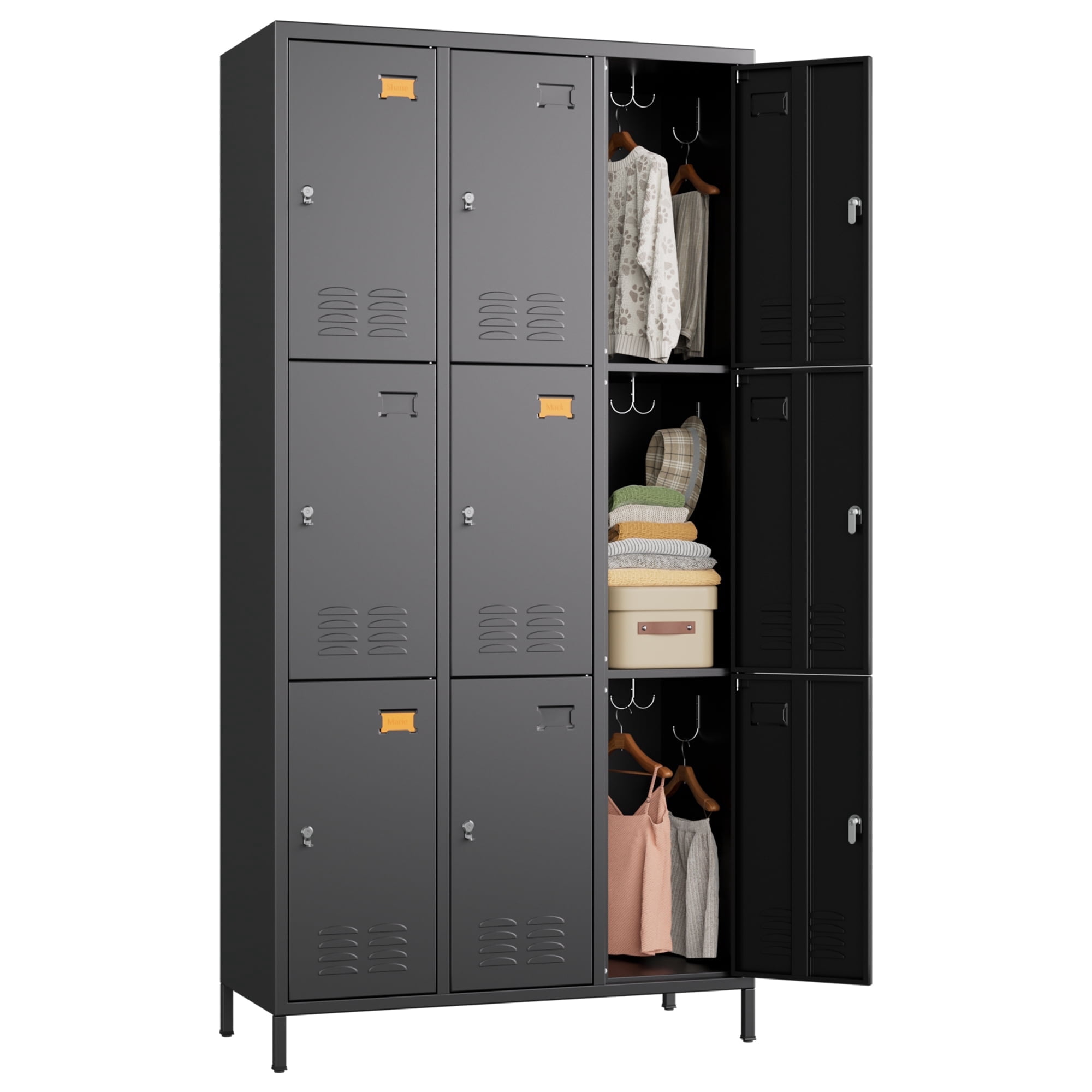 Aobabo Metal Storage Locker with 27 Hooks,9 Doors Metal Lockers for ...