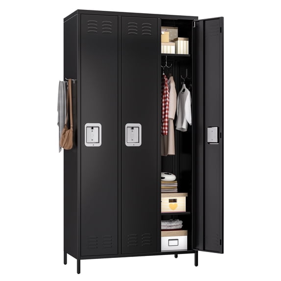 Aobabo Metal Storage Lockers 3 Door Lockable Locker with Pegboard, 72 Inch Tall Storage Locker for Employee,Home Office,Gym,School, Assembly Required,Black