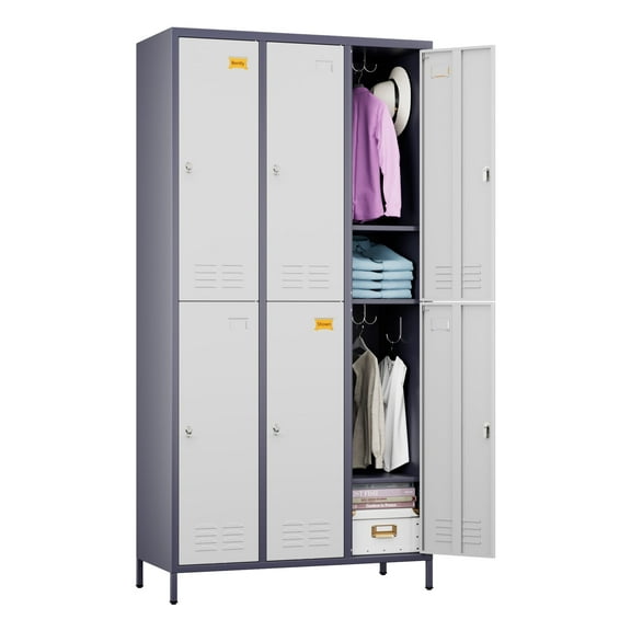Aobabo Metal Storage Lockers for Employees,Steel Locker Cabinet with 6 Door Lockable,Industrial Light Gray+White Storage Locker Cabinet for Gym,School,Office,Assembly Required,72''H*35.43''W*15.75''D