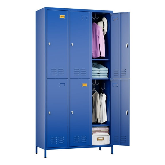 Aobabo Metal Storage Lockers for Employees, Steel Locker with 6 Door Lockable,Industrial Blue Storage Locker Cabinet for Gym,School,Office,Assembly Required,72''H*35.43''W*15.75''D