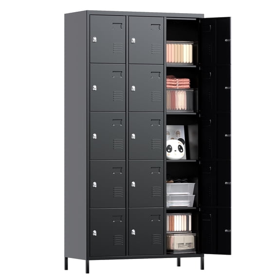 Aobabo Metal Storage Lockers for Employees, Steel Locker Cabinet with 15 Door Lockable,Industrial Black Storage Locker Cabinet for Gym,School,Office,Assembly Required(Black, 15 Doors)