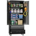 thumbnail image 1 of Aobabo Upgraded Metal Garage Storage Cabinet with Wheels and 2 Drawers, Lockable Rolling Tools Cabinet with Pegboards and Hooks,Assembly Required,Black, 1 of 9