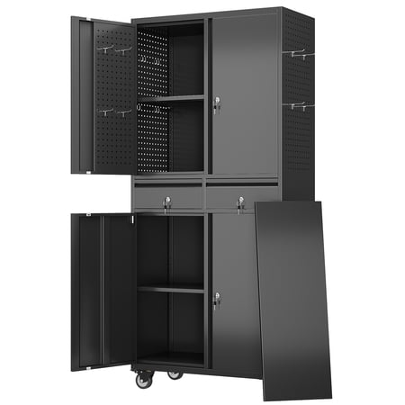 Aobabo Metal Storage Cabinet with Wheels and Adjustable Shelves,Steel Rolling Tool Storage Cabinet with Locking Doors and 2 Drawer for Garage, Homes, Offices,Schools,Assembly Required