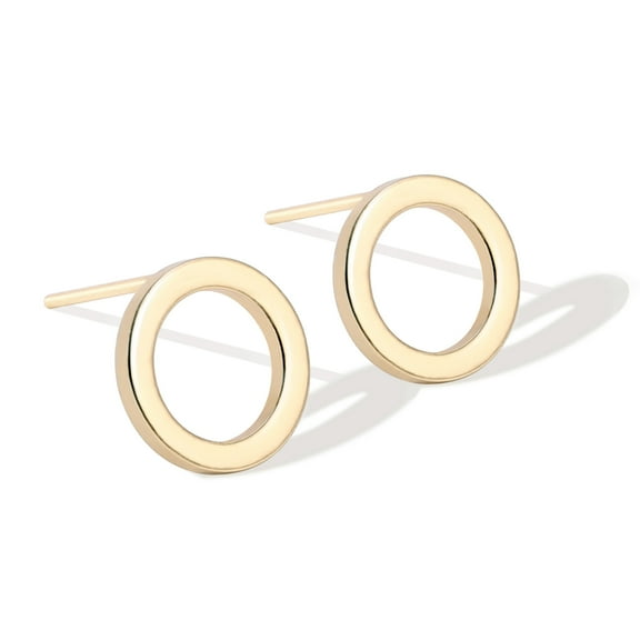Aobei Pearl 18K Gold Plated Circle Stud Earrings 10MM Small Round Hoop Post Stud for Women Minimalist Jewelry Unisex