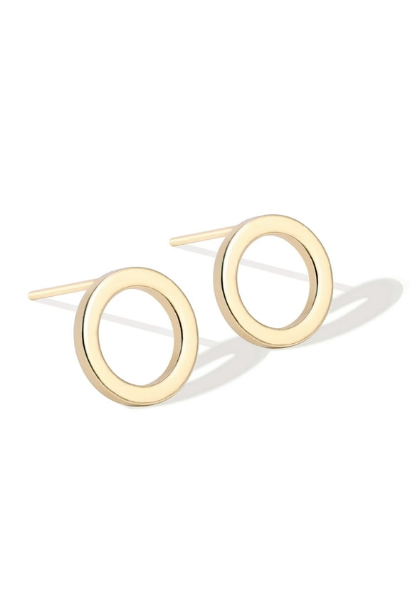 18K Gold Plated Circle Stud Earrings 10MM Small Round Hoop Post Stud for Women Minimalist Jewelry Unisex
