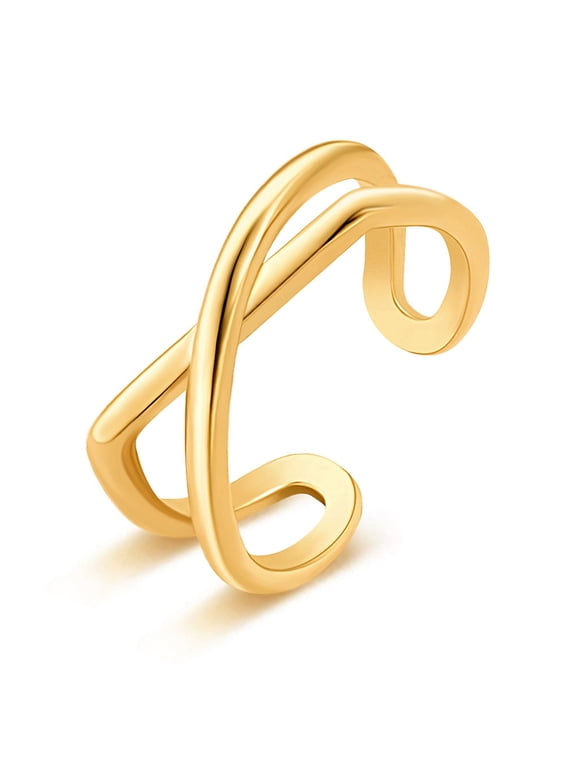 18K Gold Plated Criss Cross Rings for Women Adjustable X Ring Chunky Wide Open Ring Stackable Band Crossover Finger Jewelry