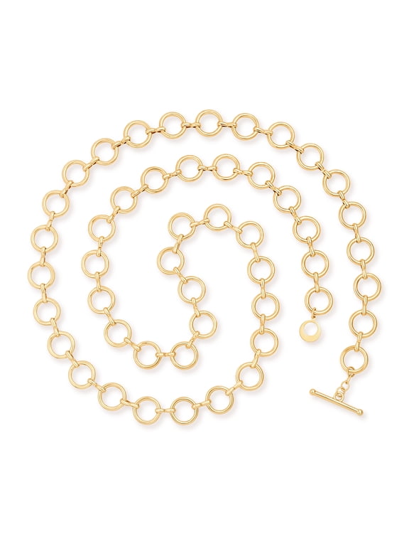 18K Gold Plated Long Chain Necklace for Women Chunky Hollow Round Chain Link Necklace Adjustable Geometric Layering Jewelry 33.5”