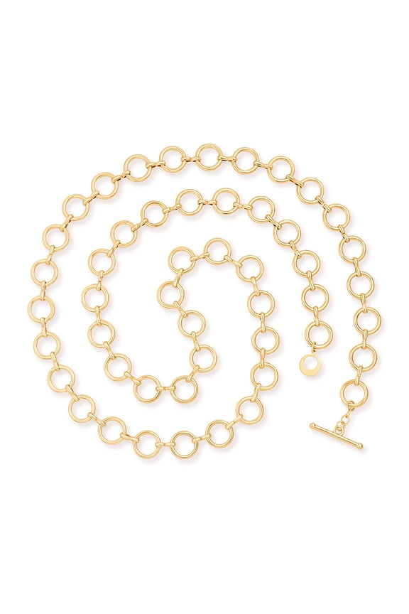 18K Gold Plated Long Chain Necklace for Women Chunky Hollow Round Chain Link Necklace Adjustable Geometric Layering Jewelry 33.5”