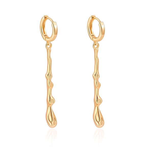 Aobei Pearl 18K Gold Plated Long Vertical Bar Drop Dangle Earring Dainty Leverback Hoops Minimalist Lava Melt Dripping Look Bar Earring Irregular Geometric Ear Jewelry for Women