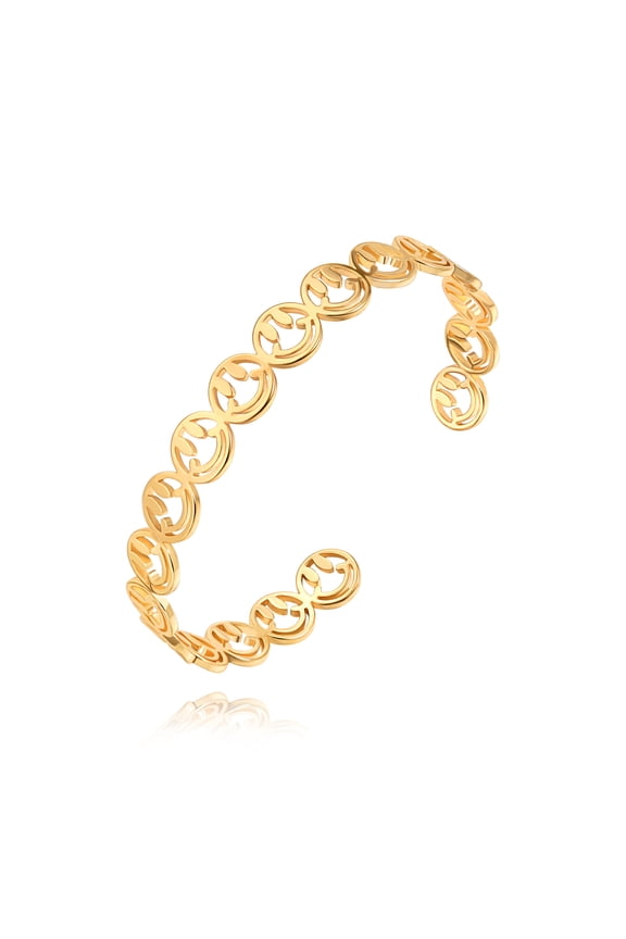 18K Gold Plated Smiley Face Bangle Bracelets for Women Dainty Hollow Friendship Charm Cuff Bracelet for Women Cute Preppy Jewelry
