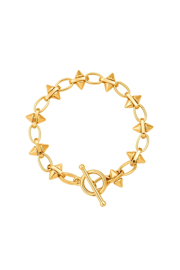 18k Gold Plated Spike Bracelet for Women, Studded Chunky Punk Chain Bracelet with OT Clasp
