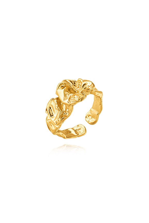 18k Gold Plated Statement Chunky Ring, Wide Open Band Rings Adjustable, Fashion Sculptural Ring, Stacking Finger Jewelry