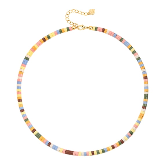Aobei Pearl Bohemian Colorful Simulated-Ceramic Lava Beads Choker Necklace Adjustable Clay Beads Gemstone Jewelry for Women 15”