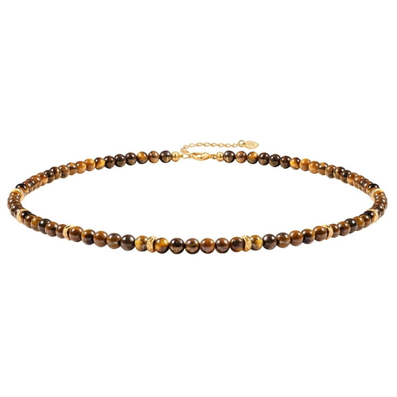 Aobei Pearl Boho Gemstone Tiger Eye Stone Beaded Choker Necklace for Women 18K Plated Gold Beads Necklace Handmade Jewelry