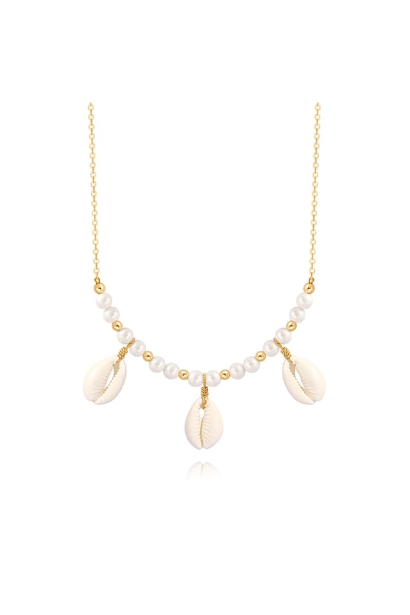 Boho Shell Pearl Choker Necklace 18K Gold Plated Handmade Seashell Faux Pearl Necklace Hawaii Beach Jewelry for Women