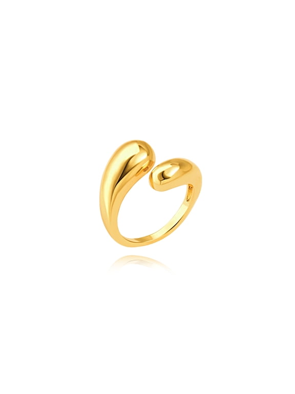 Chunky Dome Ring for Women 18K Gold Plated Minimalist Teardrop Adjustable Wrap Open Ring