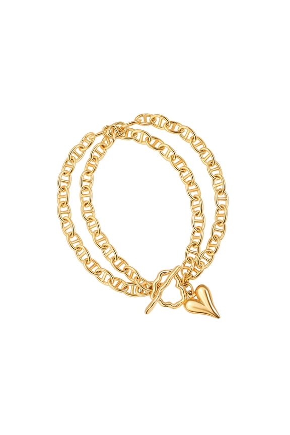 Dangle Heart Charm Toggle Bracelet, 18k Gold Plated Anchor Mariner Chain Bracelet, Chunky Layered Bracelets for Women 7.7”