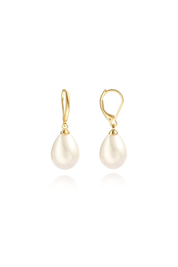 Handpicked White Shell Pearl Earrings 18k Gold Plated Leverback Dangle Stud Pearl Earrings Jewelry for Women
