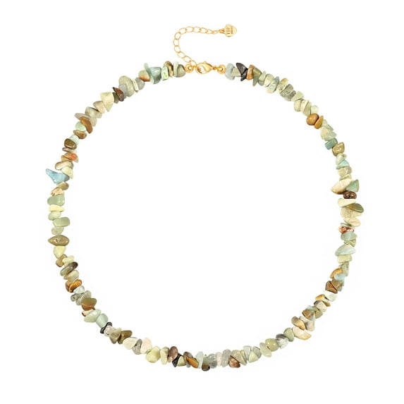 Aobei Pearl Irregular Natural Amazonite Beads Choker Colorful Tumbled Chip Beaded Necklace Bohemian Gemstone Layering Jewelry for Women 15’’