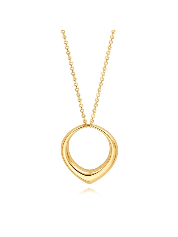 Long Circle Pendant Necklace 18K Gold Plated Cable Chain Women Statement Long Sweater Necklace