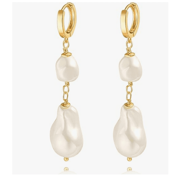 Aobei Pearl Long Pearl Dangle Earrings for Women 18K Gold Plated Long Dangle Drop Earrings Metal Chain Earrings Wedding Bridesmaid Jewelry