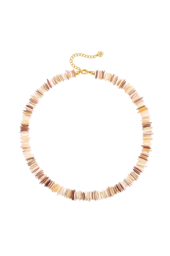 Natural Shell Beads Choker Boho Seashell Chips Necklace for Women Chunky Puka Shell Summer Beach Surfer Jewelry 15” + 2”