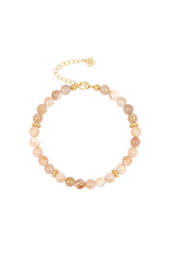 Pink Agate Crystal Beaded Bracelets Handmade Chakra Anxiety Healing bracelet for Women Stone Protection Dainty Gold Bracelets for 	Women 7.5”