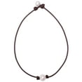thumbnail image 1 of Aobei Pearl Single Cultured Freshwater Pearl Choker Necklace for Women Genuine Leather Jewelry Handmade 15'' Brown, 1 of 7