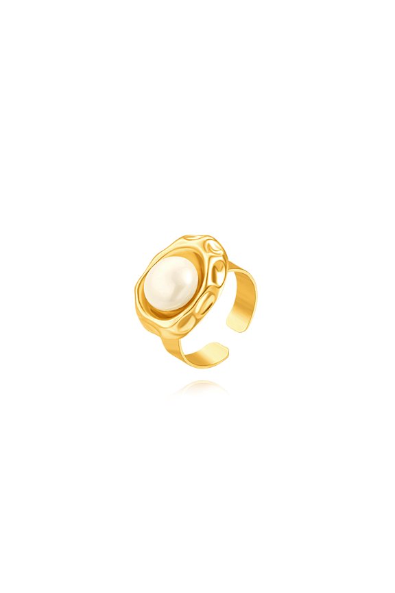 Statement 18k Gold Plated Pearl Ring, Chunky Signet Rings Adjustable, Fashion Sculptural Cocktail Ring