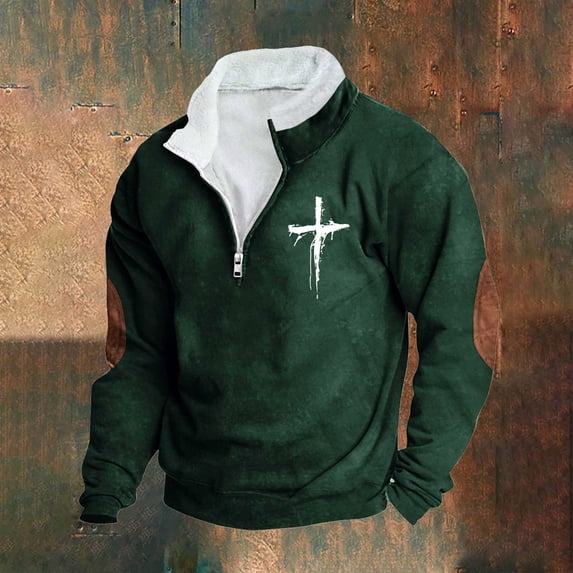Aobny 1/4 Zip Fall Hoodies Christian Green Pullover Mock Neck Sweatshirts Big & Tall Fitted Tops,XXXXL