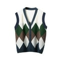 thumbnail image 1 of Aobny 2024 Sweaters for Women Blue Sweater Vest Button Up Sleeveless V-Neck Argyle Cardigan Ladies Tops Cozy, 1 of 4