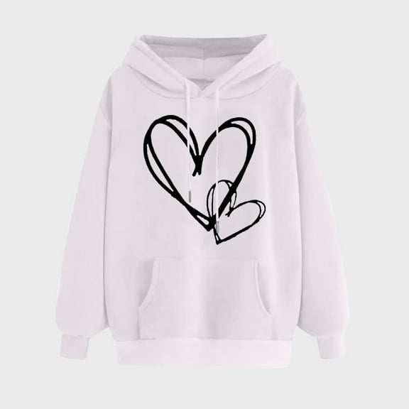 Aobny 2024 Womens Sweatshirts White Cute Hooded Long Sleeve Hoodies Heart Womans Blouses Winter