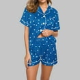 thumbnail image 1 of Aobny 2025 Pajamas for Women's 2 Piece Casual Blue Sleepwear Sets Collared Dots Wide-Leg Juniors Pajamas, 1 of 5