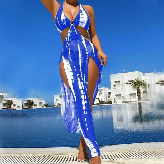 Aobny 3 Piece Swimsuit Women Blue Women's Swimsuit Sets Graphic Cheeky Bikinis Womens Swimwear