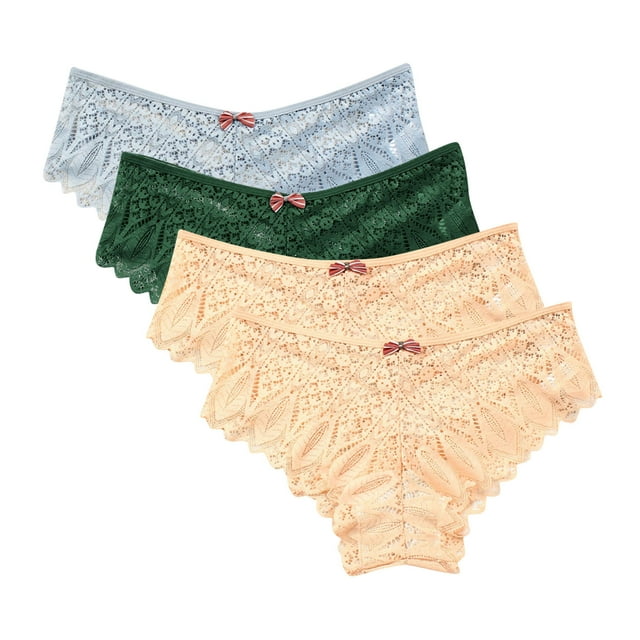 Aobny 4 Pack Seamless Underwear for Women Green Plus Size Lace Solid