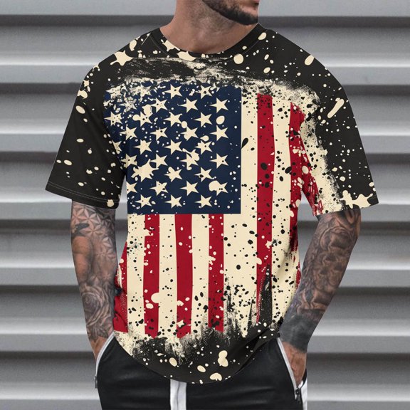 Aobny American Flag Tshirts Patriotic Fourth of July Mens Tshirt Big & Tall Short Sleeve T Shirts for Man,M