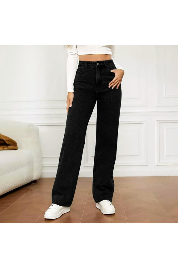 Baggy Jeans for Women Plus Denim Black Jeans Full Girlfriend High Waisted Women's Athletic Pants