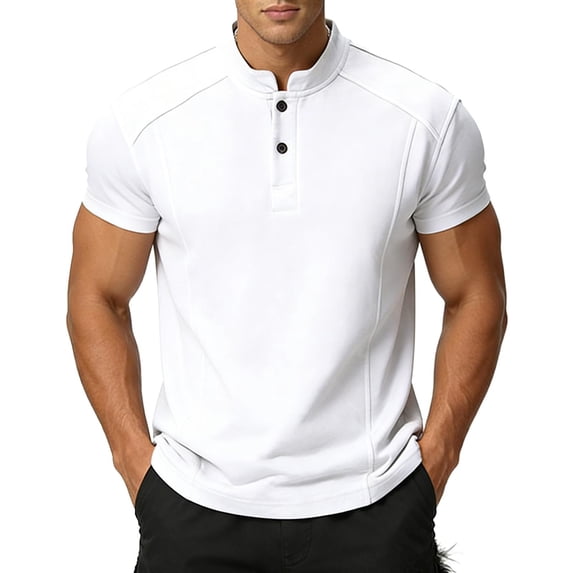 Aobny Baggy Tee Shirts Mens Button Solid Clothing Muscle Henley Short Sleeve Mens Tshirts,White,S