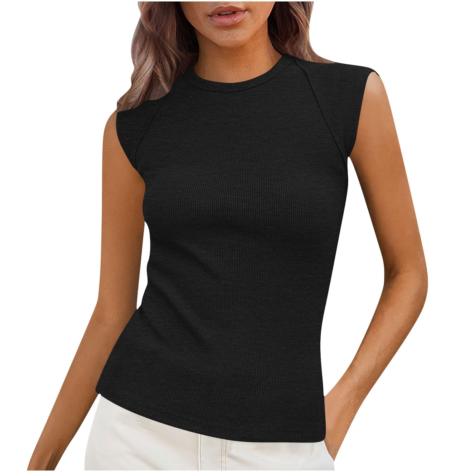 Aobny Basic Going Out Casual Women's Tank Tops Cotton Black Tops Ribbed — free download