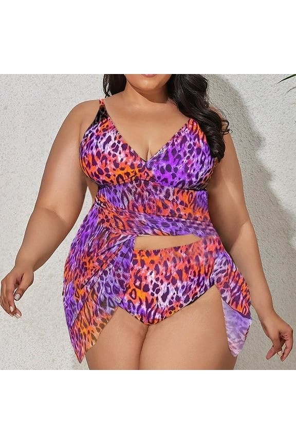 Bathingsuits Plus Size Leopard Womens Swimsuits Tankinis Crew Neck High Waist Orange Swimsuit Women,XXL