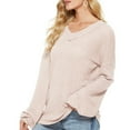 thumbnail image 1 of Aobny Beige Fitted Womens Sweaters Lightweight Solid Waffle Long Sleeve V-Neck Pullover Ladies Sweaters Trendy, 1 of 6