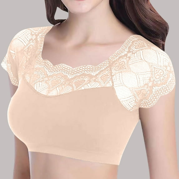 Aobny Beige Seamless Bras with Sleeve Lace T-Shirt Women's Free Size Sexy Bras for Women,Free Size