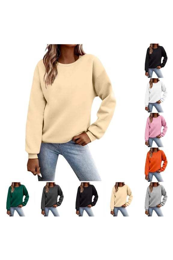 Beige Sweatshirts for Women Loose Dressy Pullover Long Sleeve Crew Neck Sweatshirt Women