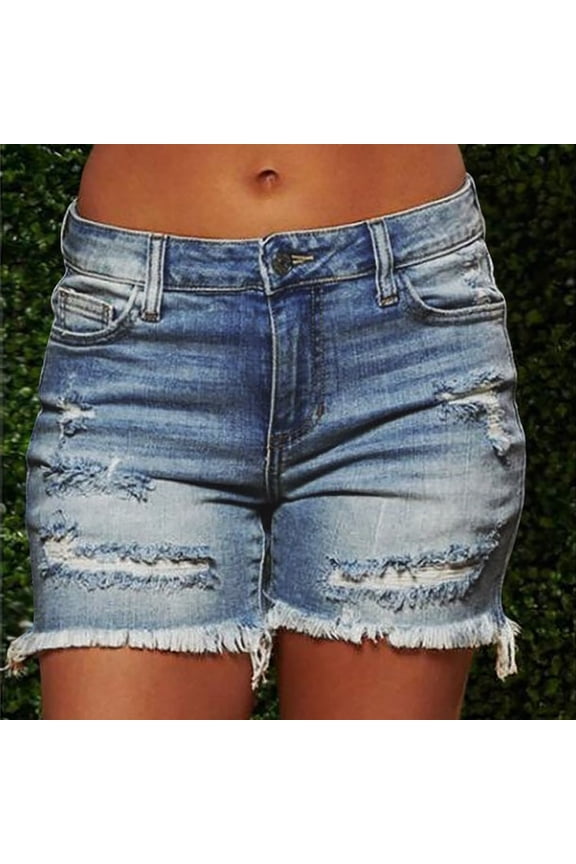 Bermuda 2025 Women's Shorts with Pockets Blue Shorts Jean Low Rise Trousers for Women,L