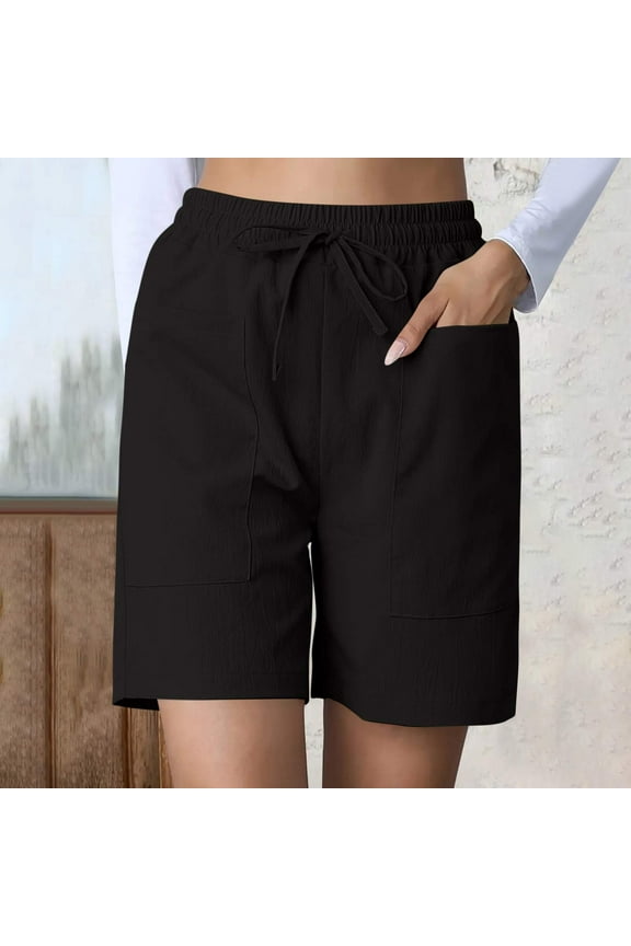 Bermuda Stretchy Women's Shorts Black Flowy Pants High Waisted Spandex with Pockets Seamless Pants,XXL