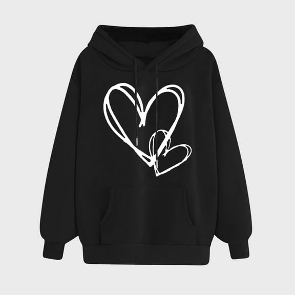 Aobny Black Dressy Womens Sweatshirts Cute Long Sleeve Hooded Heart Hoodies Blouses for Woman Casual