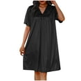 thumbnail image 1 of Aobny Black Fall Nightgowns for Woman Silk Solid V-Neck Knee Length Short Sleeve Mumu Adults Nightshirts Breathable, 1 of 5